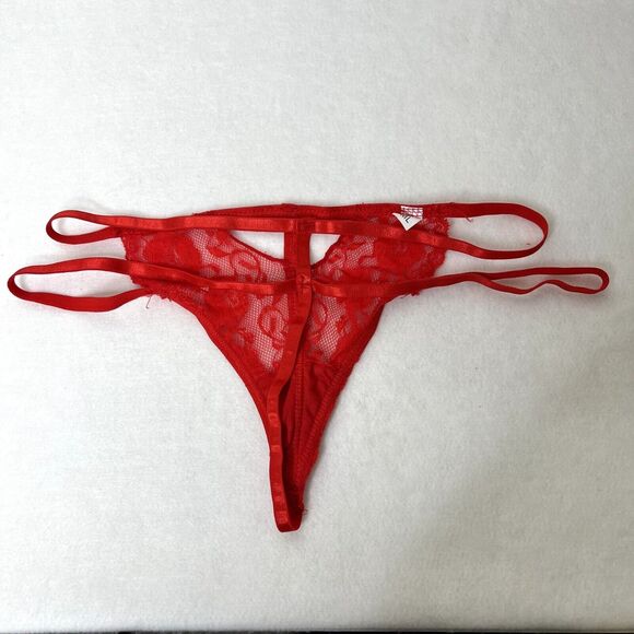Red Lace Strappy Bralette Garter Panties Lingerie Set - Picture 10 of 10